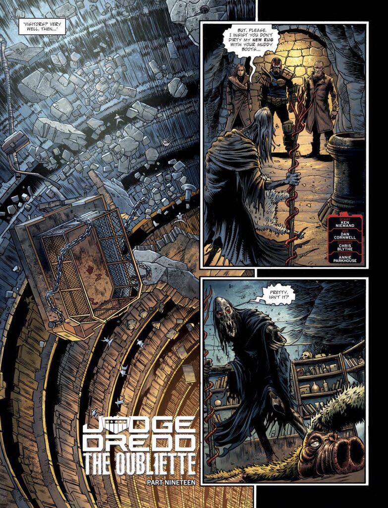 2000AD Prog 2499 - JUDGE DREDD // THE OUBLIETTE
By Ken Niemand (Writer) Dan Cornwell (Artist) Chris Blythe (Colourist) Annie Parkhouse (Letterer)