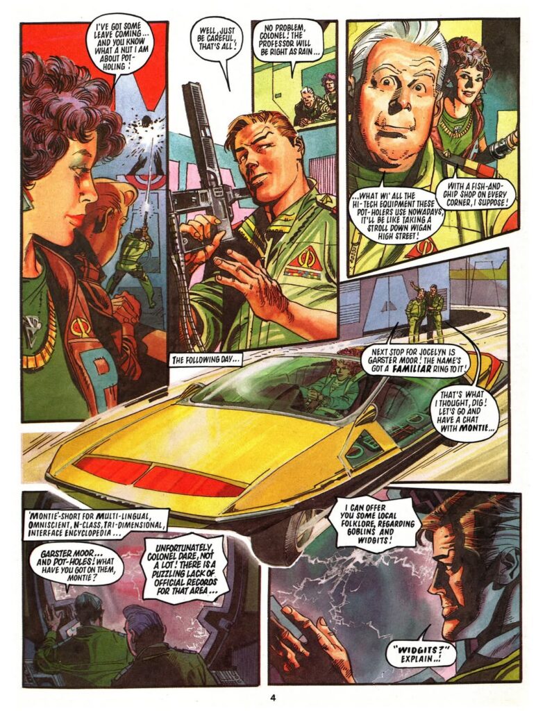 New Eagle - a page from the Dan Dare story for New Eagle known to fans as “Pot Holes”, but actually untitled in the weekly comic, written by Tom Tully, which ran in issues cover dated 15th December 1990 to 19th January 1991, running for six episodes, Dare and company battling alien space bugs.