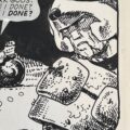 Panel from Very dramatic page for part 11 of ‘The Moses Incident’, this is the real dramatic climax of the story, where Johnny Alpha and Malak Brood engage in the final battle. The story was written by Alan Grant, lettered by Jack Potter and drawn by Carlos Ezquerra. This was published in Prog (issue) #345 of the Science Fiction comic 2000ad on 3rd December 1983. The comic, which is still being published today is still a hit, and collectors worldwide are beginning to take more note of these fantastic publications. In this very early page from the 2000ad series, Johnny Alpha is facing down Malak Brood in the final battle of the story.
