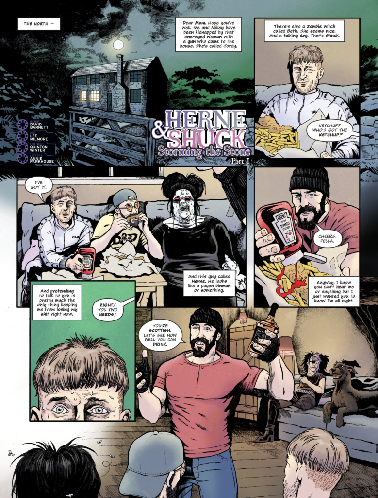 2000AD 2500 - HERNE & SHUCK // STORMING THE STONE
By David Barnett (Writer) Lee Milmore (Artist) Quinton Winter (Colourist) Annie Parkhouse (Letterer)