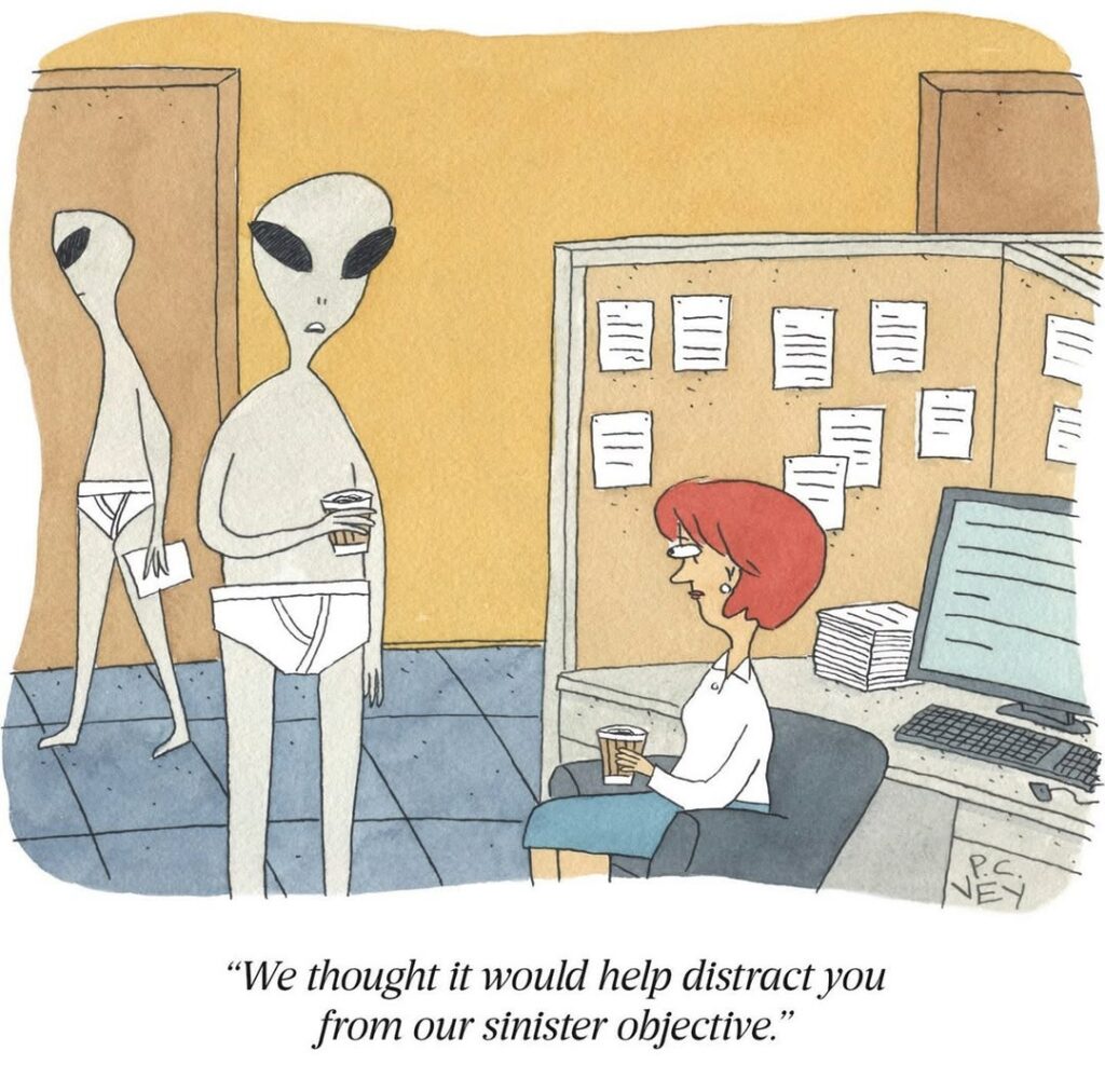 P. C. Vey Cartoon - Aliens in Underwear 