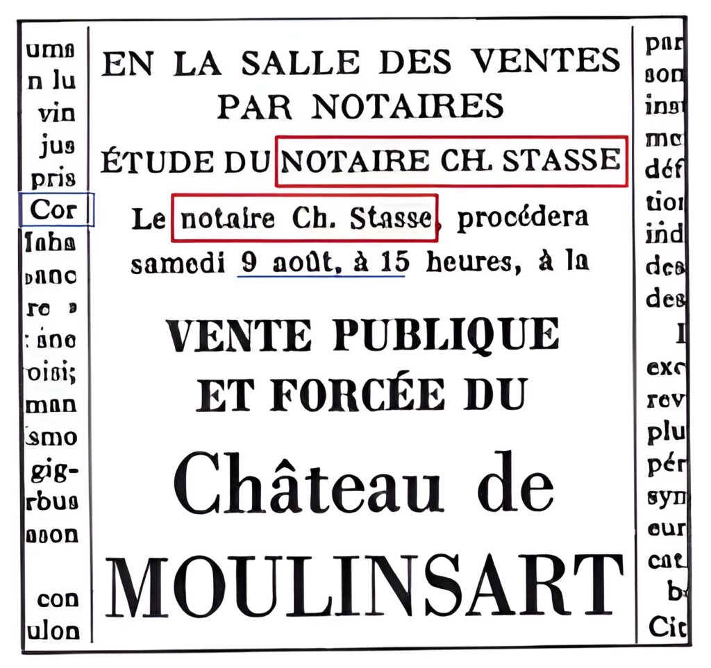Marlinspike (Moulinsart) sale newspaper announcement (French version, page 58, strip C1, © Hergé-Tintinimaginatio 2025). In red and blue: the two hidden biblical references