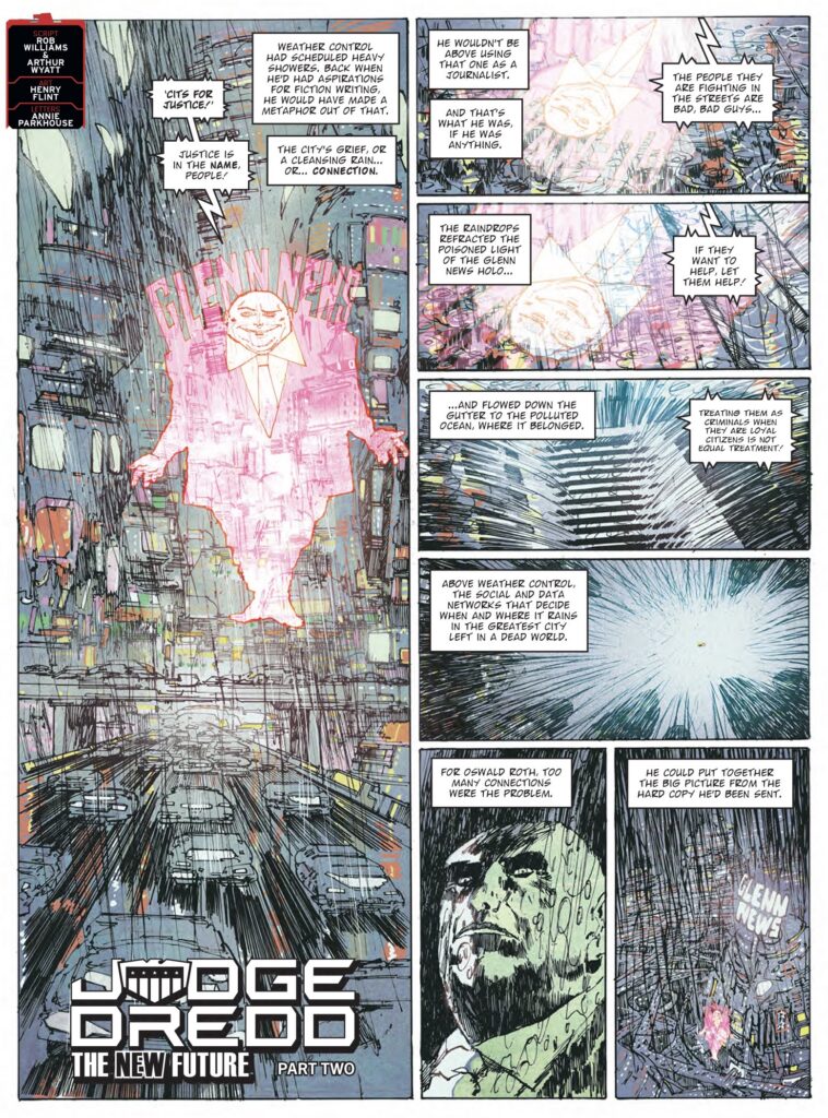 2000AD 2502 - JUDGE DREDD // THE NEW FUTURE By Rob Williams & Arthur Wyatt (Writer) Henry Flint (Artist) Annie Parkhouse (Letterer)