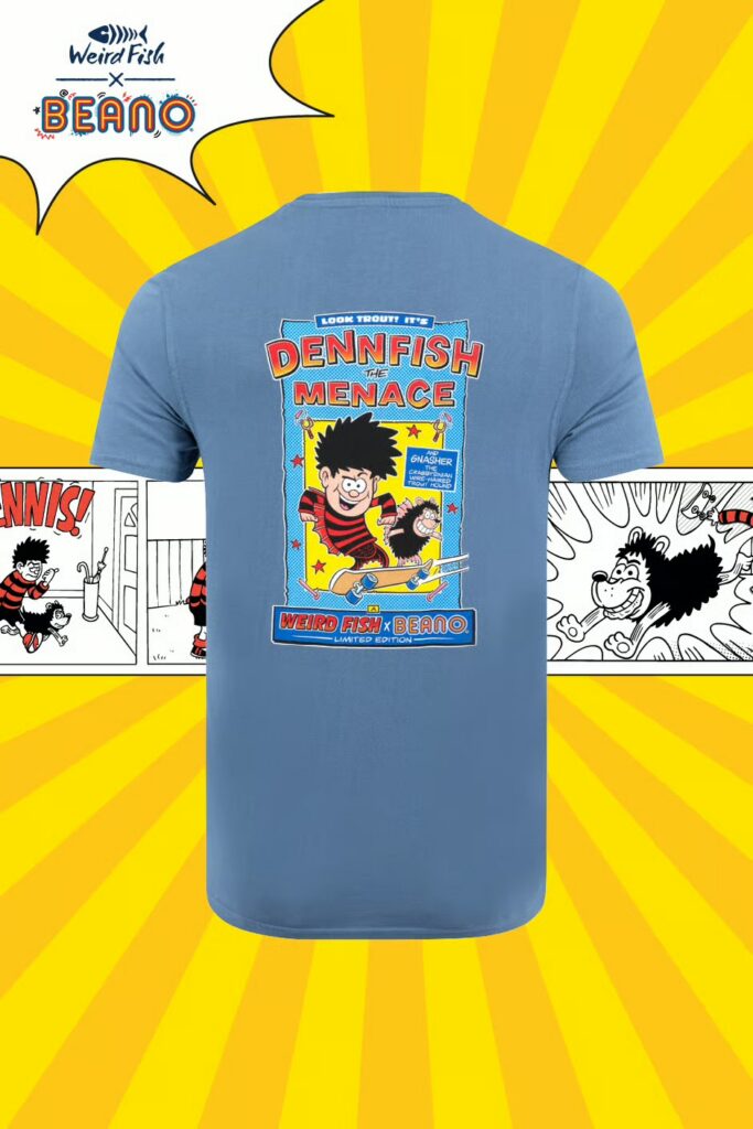 Weird Fish  DennFish & Gnasher Beano Collaboration Back Print Artist T-Shirt Mid Blue
