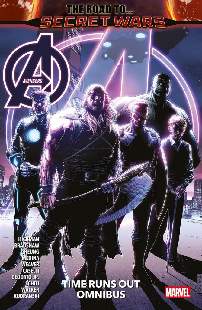 Avengers: Time Runs Out Omnibus Vol. 1 Writer: Jonathan Hickman | Artists: Stefano Caselli, Mike Deodato, Valerio Schiti, Kev Walker Publisher: Panini Comics ISBN-13: 978-1804914144