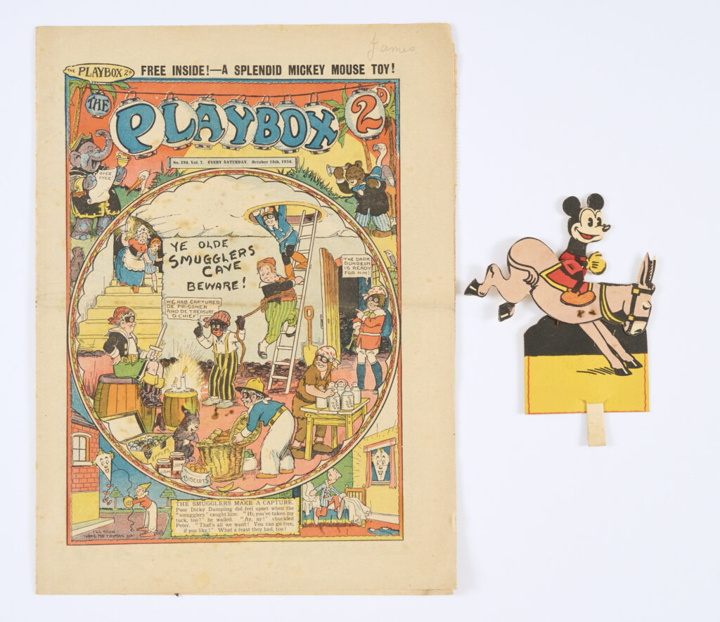 Playbox 296 (1930) wfg Mickey Mouse Toy. The only free gift known to exist accompanying this comic is in working order with rusty staples [vg], comic [vg/fn]