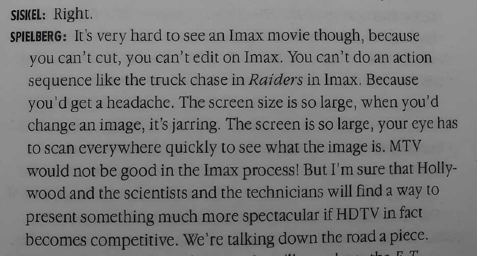 Steven Spielberg's thoughts on IMAX (Interview from 1990)