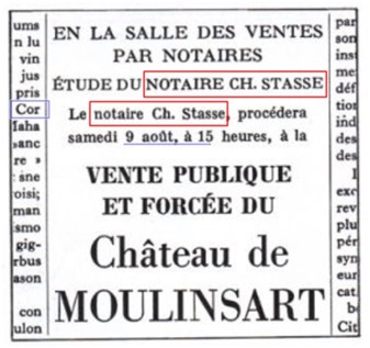 Tintin - Red Rackham's Treasure: Marlinpike (Moulinsart) sale neawspaper announcement (French version, page 58, strip C1, © Hergé-Tintinimaginatio 2025). In red and blue: the two hidden biblical references