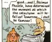 Professor Decimus Phostle announces the end of the world to Tintin in “The Shooting Star”