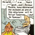 Professor Decimus Phostle announces the end of the world to Tintin in “The Shooting Star”