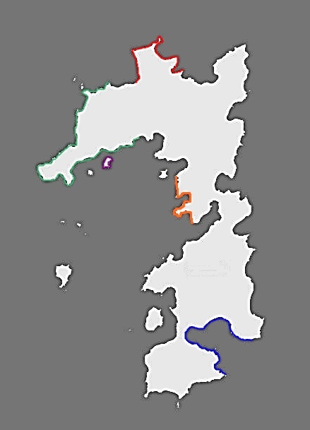 Tintin - Red Rackham's Treasure: Mirrored map of the island of Patmos. The highlighted areas in colour correspond closely, indicating that the text is attributed to the Gospel of St. John of Patmos.