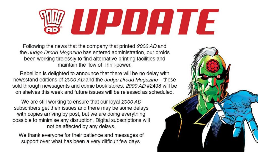 2000AD Prog 2498 Update from Tharg