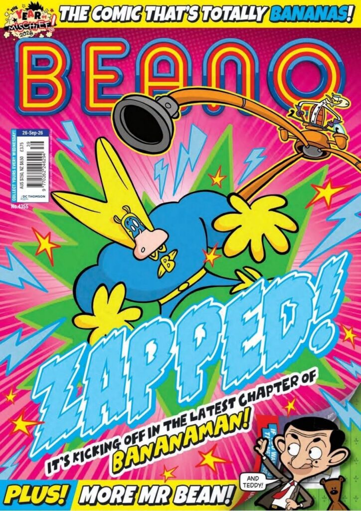 BEANO No. 4355 featuring Bananaman and Mr Bean. Cover by Wayne Thompson 