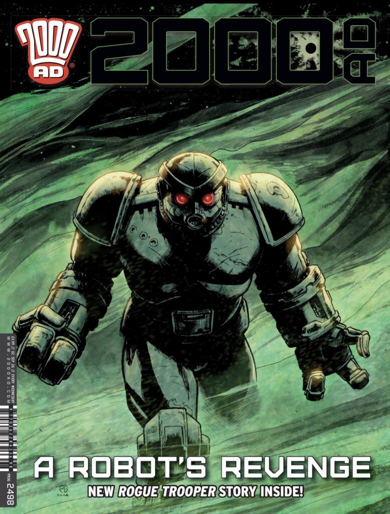 2000AD Prog 2498
Release Date: 2nd September £3.99
US Release Date: 16th September $7.99
Cover: Patrick Goddard with Peter Doherty