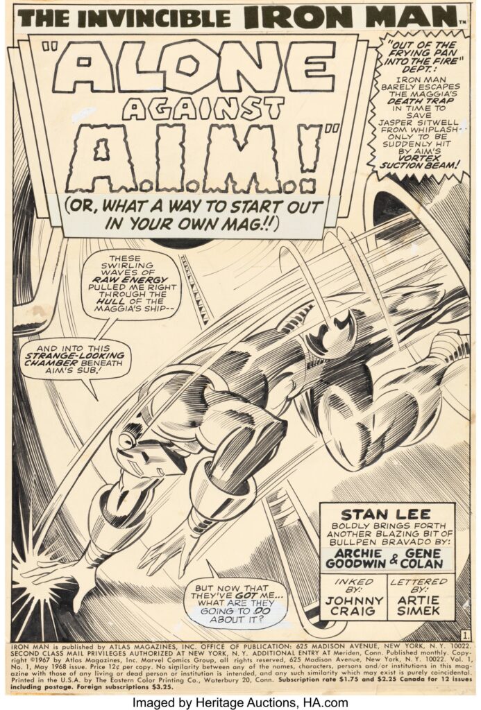 Gene Colan and Johnny Craig Iron Man #1 Splash Page 1 Original Art (Marvel, 1968)