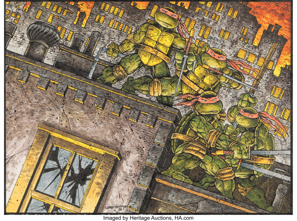 Peter Laird and Kevin Eastman Teenage Mutant Ninja Turtles #50 "City at War" Wraparound Cover Original Art (Mirage, 1992)