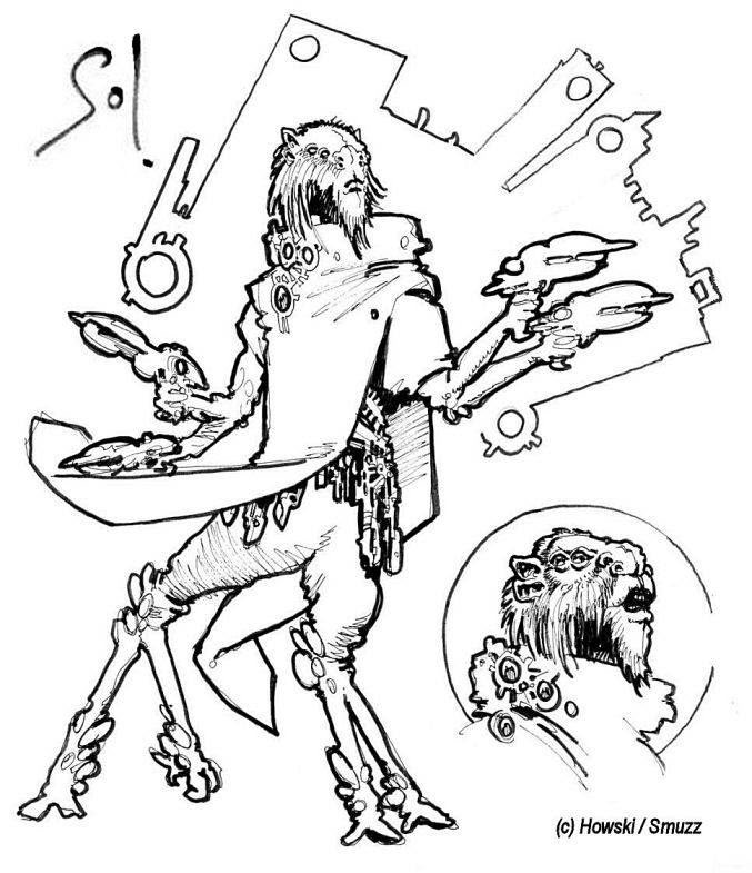 Long, long ago in a (primitive) cyberspace far away, an aliens-heavy strip was planned by Smuzz with Matt Howarth. Like so many, it went out on its merry way and the Men In Suits said "Naaa". So it goes. Here’s a character design…