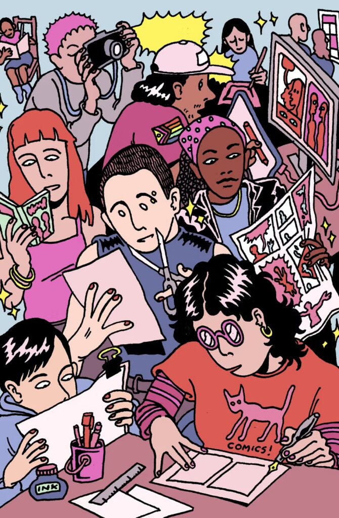 Cover art by Leo Fox for the Queer as Comics exhibition and free accompanying pamphlet at the Quentin Blake Centre for Illustration (2026)