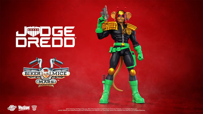 Throttle and his Martian Monster Bike don the iconic Judge Dredd uniform in this new action figure collaboration between Nacelle Toys and Rebellion