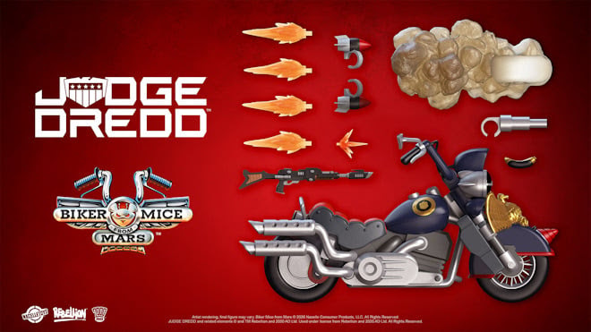 Throttle and his Martian Monster Bike don the iconic Judge Dredd uniform in this new action figure collaboration between Nacelle Toys and Rebellion