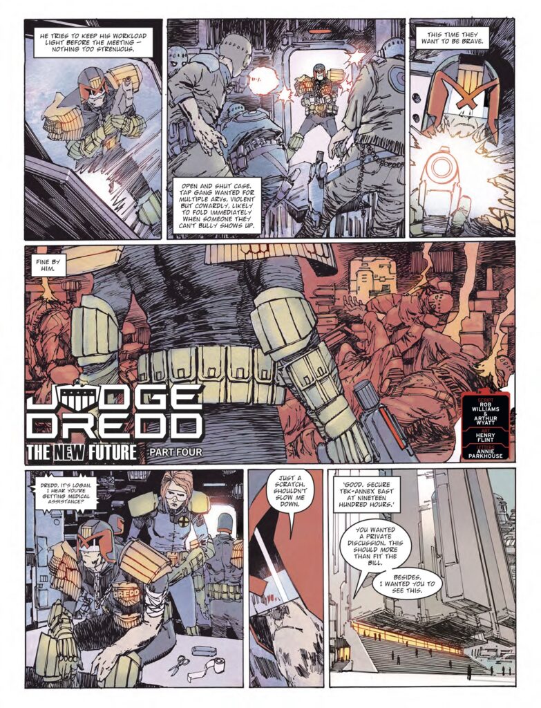 2000AD Prog 2504 - JUDGE DREDD // THE NEW FUTURE
By Rob Williams & Arthur Wyatt (Writer) Henry Flint (Artist) Annie Parkhouse (Letterer)