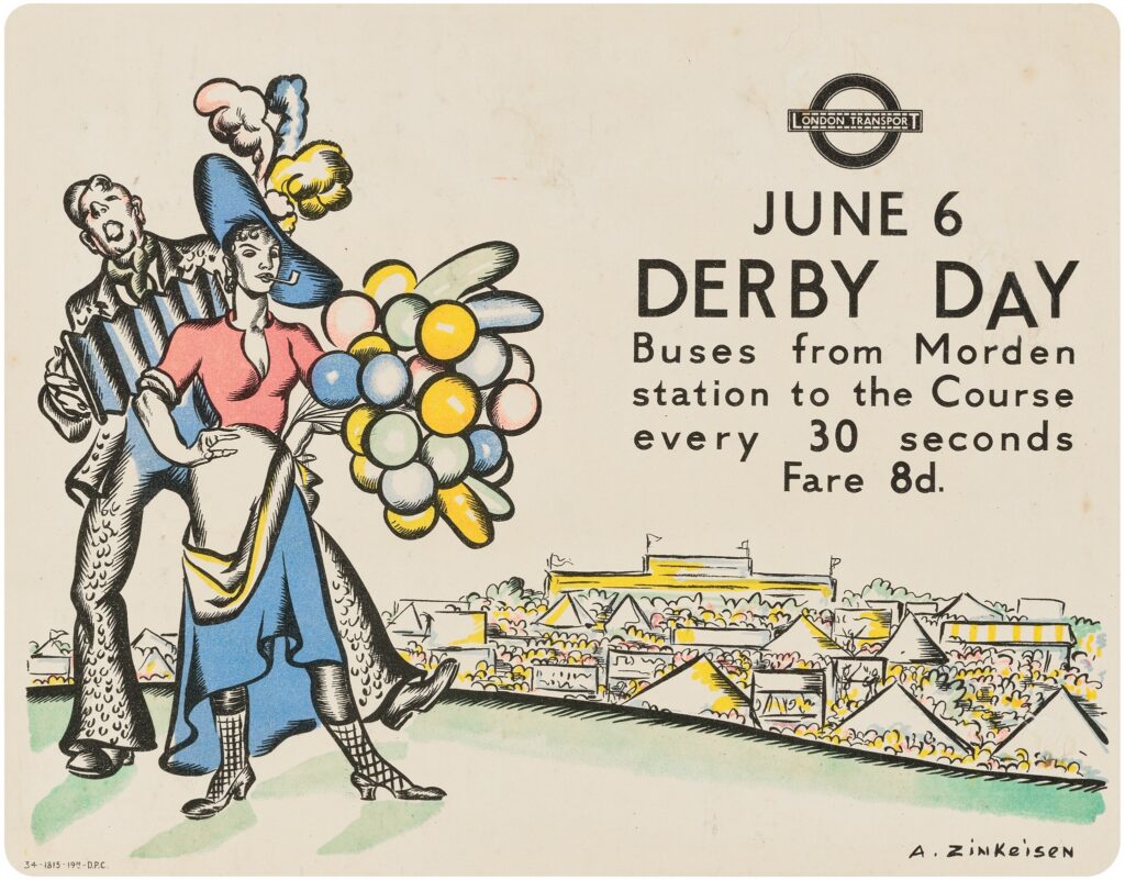 Derby Day lithographic poster, 1934 by Anna Zeinkeisen (1901-1976)