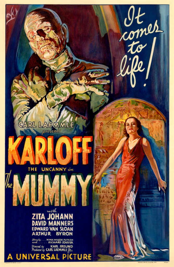 Official film poster for The Mummy (1932). The copyright is believed to be owned by Universal Pictures, and/or its graphic artist. Image: Los Angeles Public Library