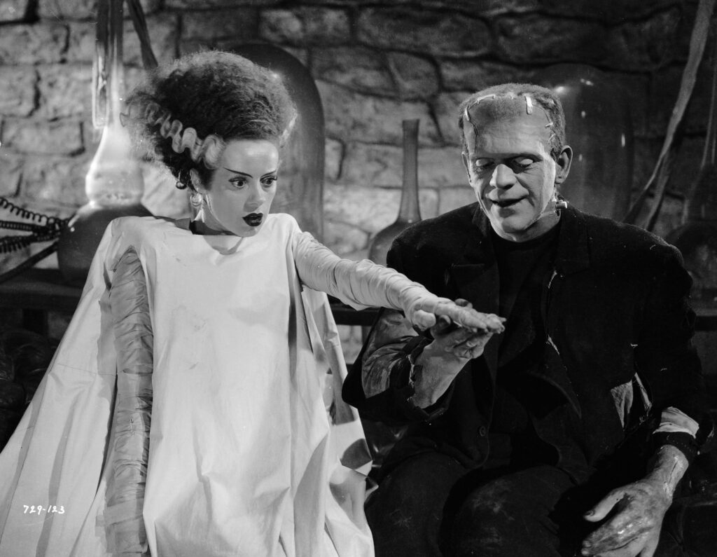 The Bride's lightning-streaked hairdo is an iconic symbol of the character and the film, The Bride of Frankenstein (1935)
