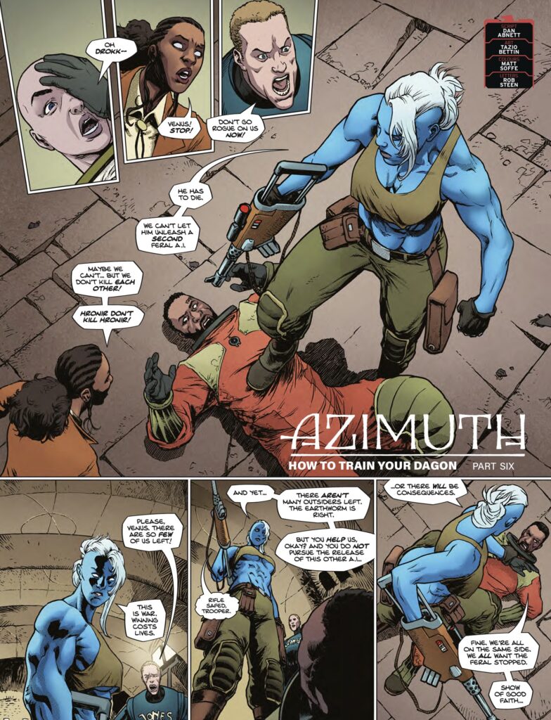 2000AD Prog 2505 - AZIMUTH // HOW TO TRAIN YOUR DAGON
By Dan Abnett (Writer) Tazio Bettin (Artist) Matt Soffe (Colourist) Rob Steen (Letterer)