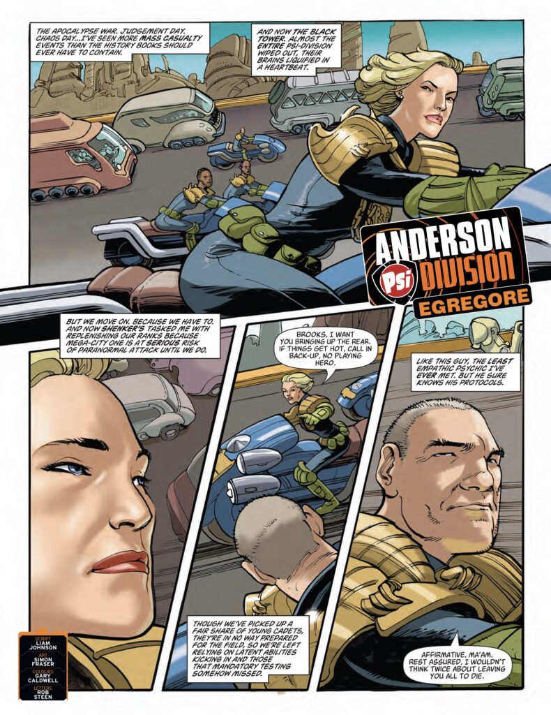 2000AD Prog 2506 - JUDGE ANDERSON // EGREGORE
By Liam Johnson (Writer) Simon Fraser (Artist) Gary Caldwell (Colourist) Rob Steen (Letterer)