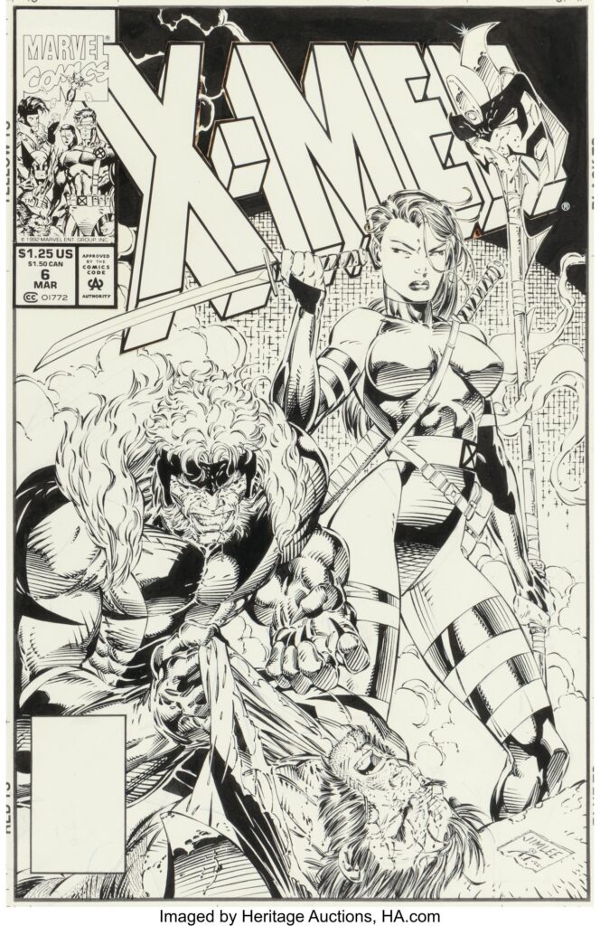 Jim Lee and Art Thibert X-Men #6 Psylocke and Sabretooth Cover Original Art (Marvel, 1992)