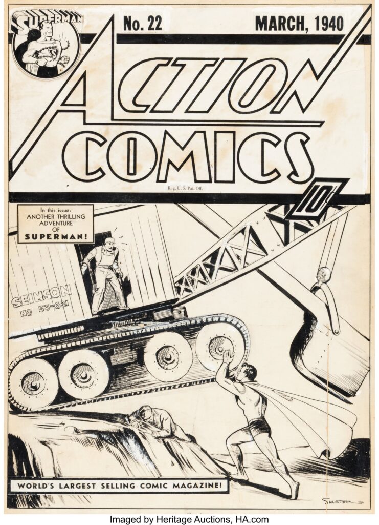 Joe Shuster Action Comics #22 Cover Glued to Board Original Art (DC, 1940)