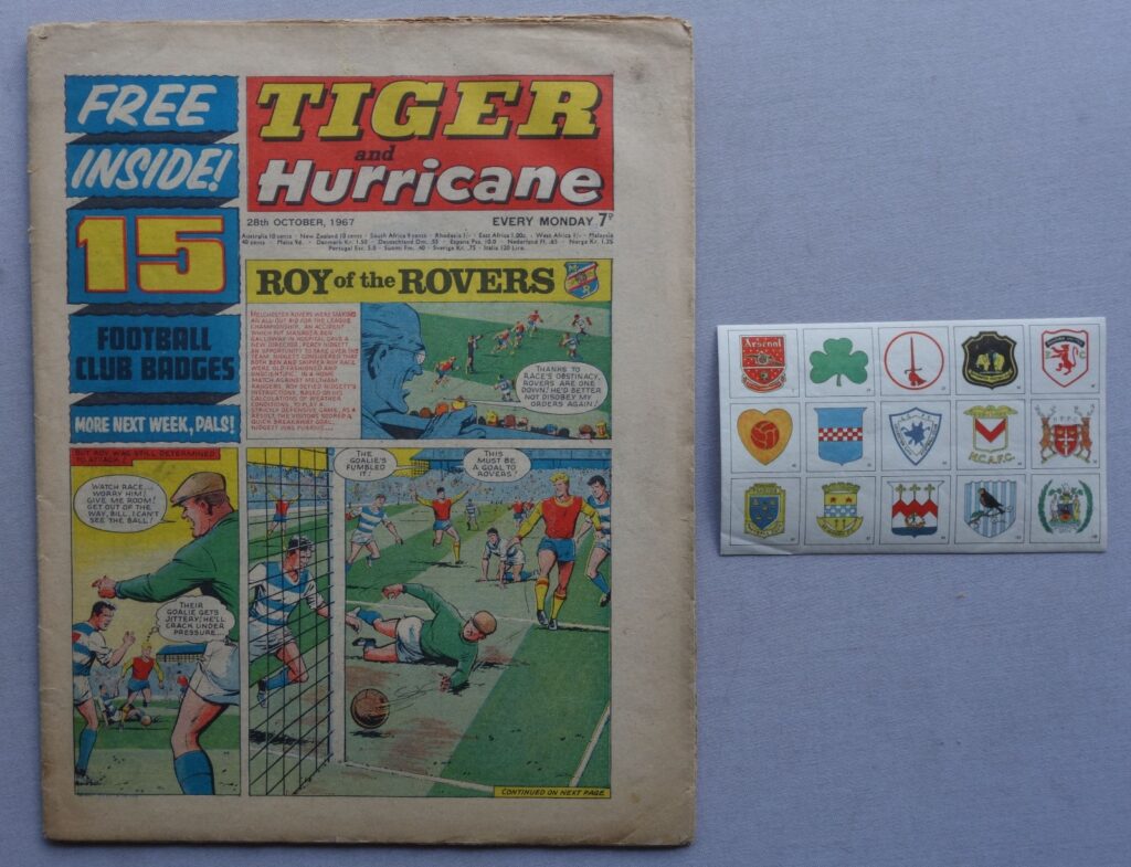 Tiger and Hurricane cover dated 28th October 1967 With Free Gift - Football Club Badge Sheet