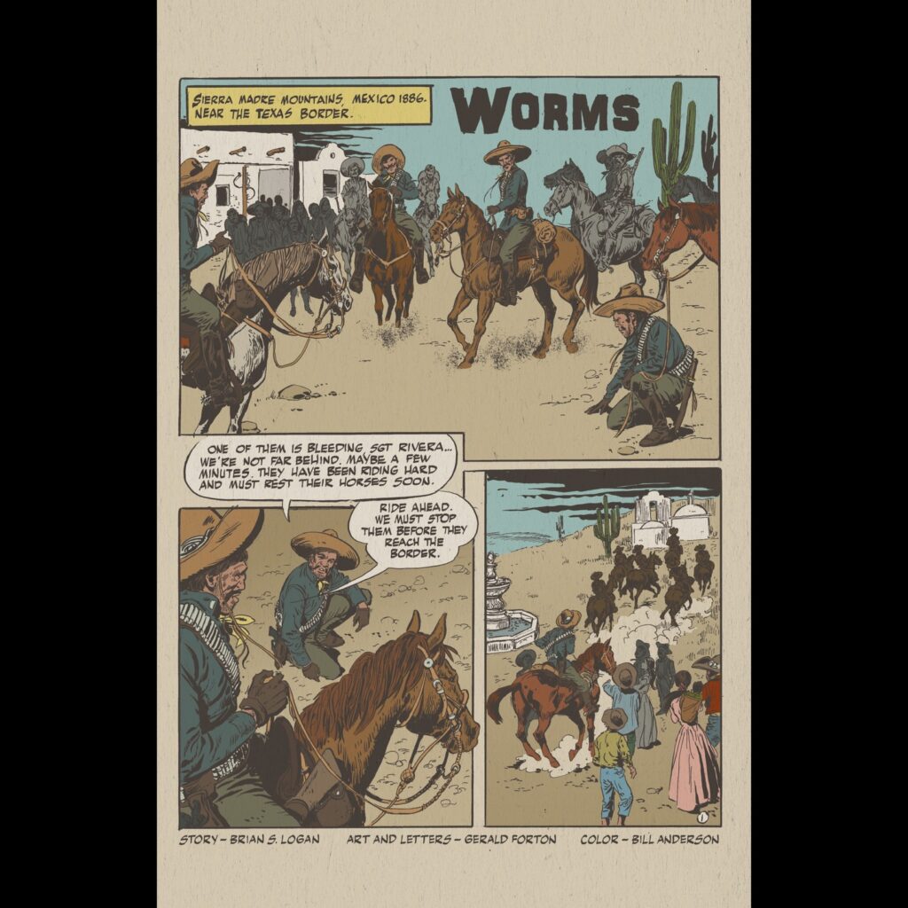 "Worms" is a story written by Brian S. Logan and drawn by the late Gérald Forton, who had a long career in European, and later, American comics. This, along with several other stories Brian hired him to illustrate, was some of his final work